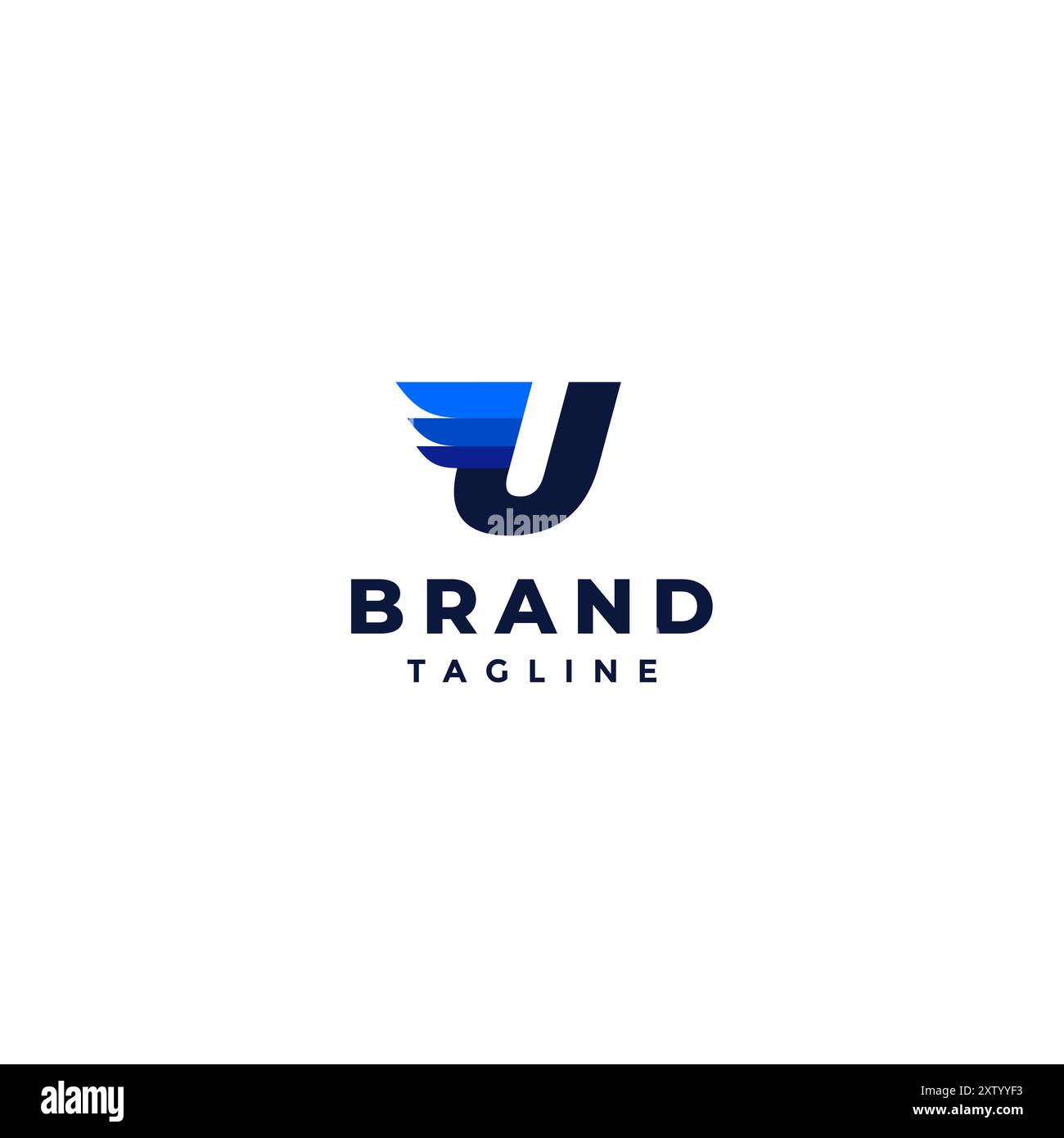 Logo U de la lettre initiale ailée. Lettre initiale U accentuée avec logo Wing Stripes. Illustration de Vecteur