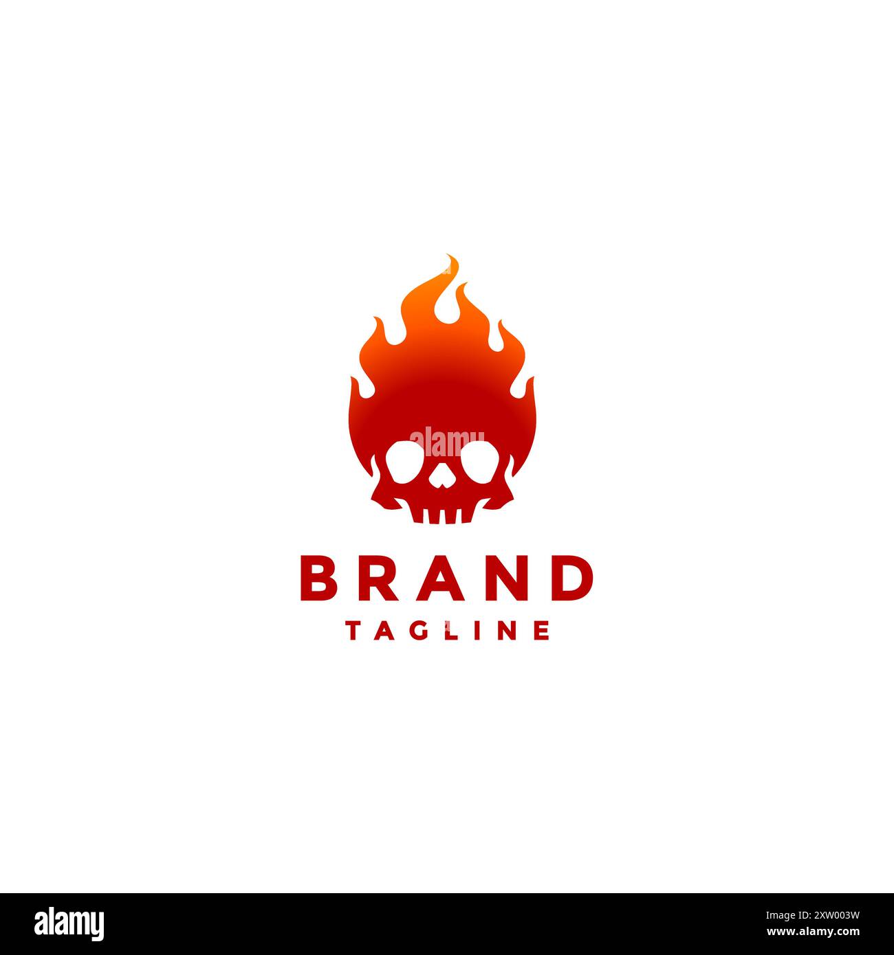 Logo Red Skull in Flames. Crâne rouge avec logo Fiery Head. Illustration de Vecteur