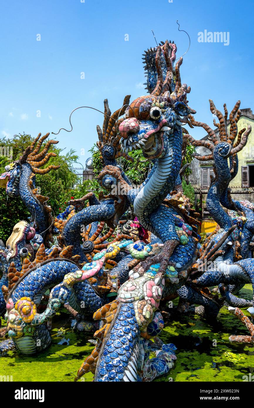 Gros plan sur l'un des magnifiques jardins de la salle d'Assemblée de la Congrégation chinoise de Cantoneses, Hoi an. Banque D'Images