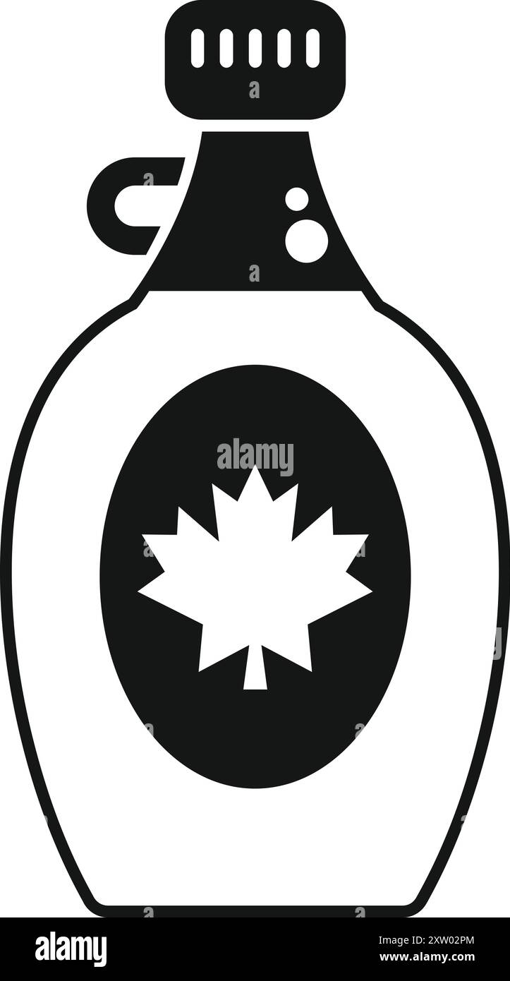 Illustration vectorielle en noir et blanc d'une bouteille contenant un délicieux sirop d'érable canadien Illustration de Vecteur