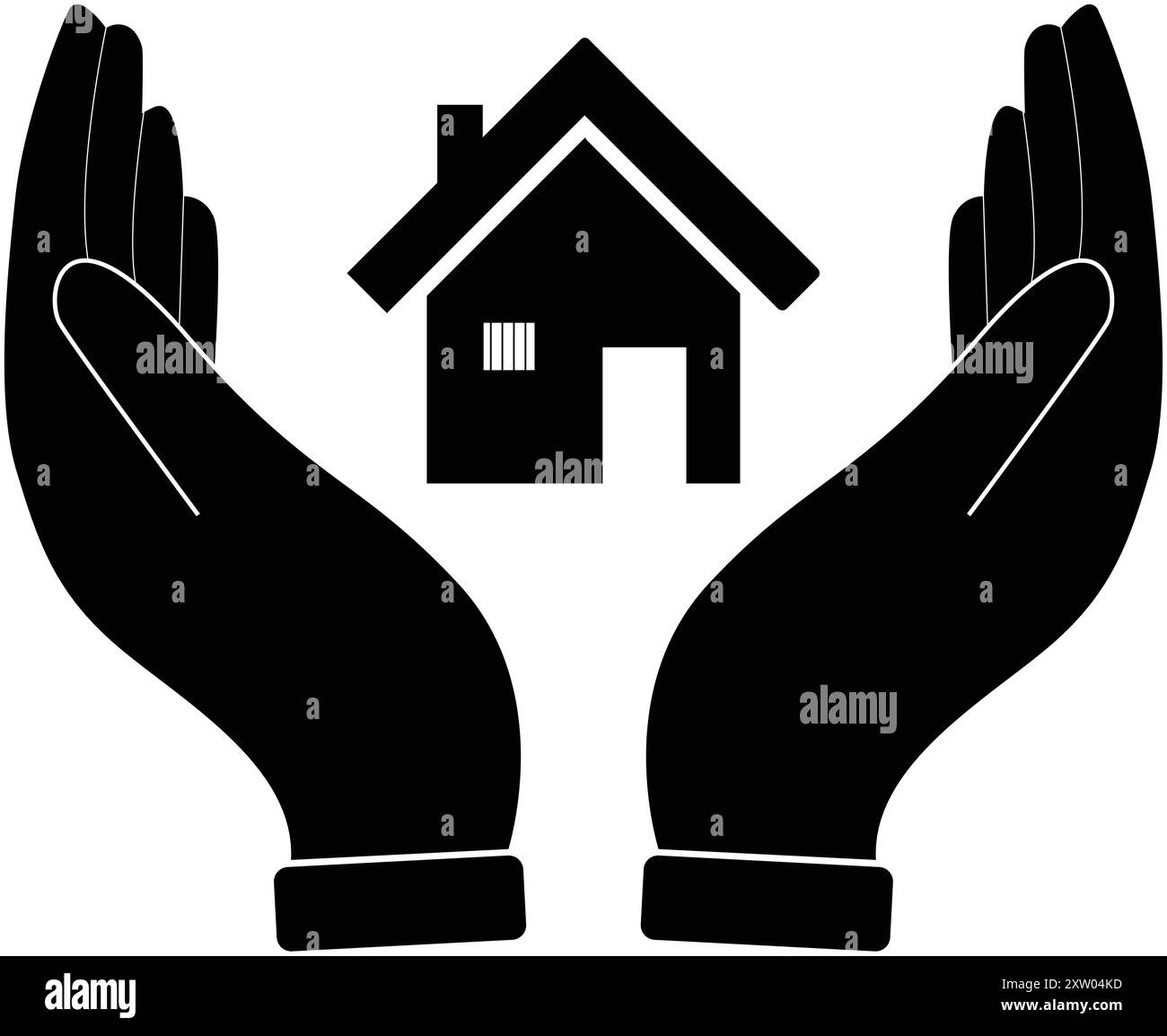 Les deux mains avec l'icône de la maison, maison d'achat, prêt à la maison, épargne à la maison, main tenant la maison, achat de biens immobiliers Illustration de Vecteur