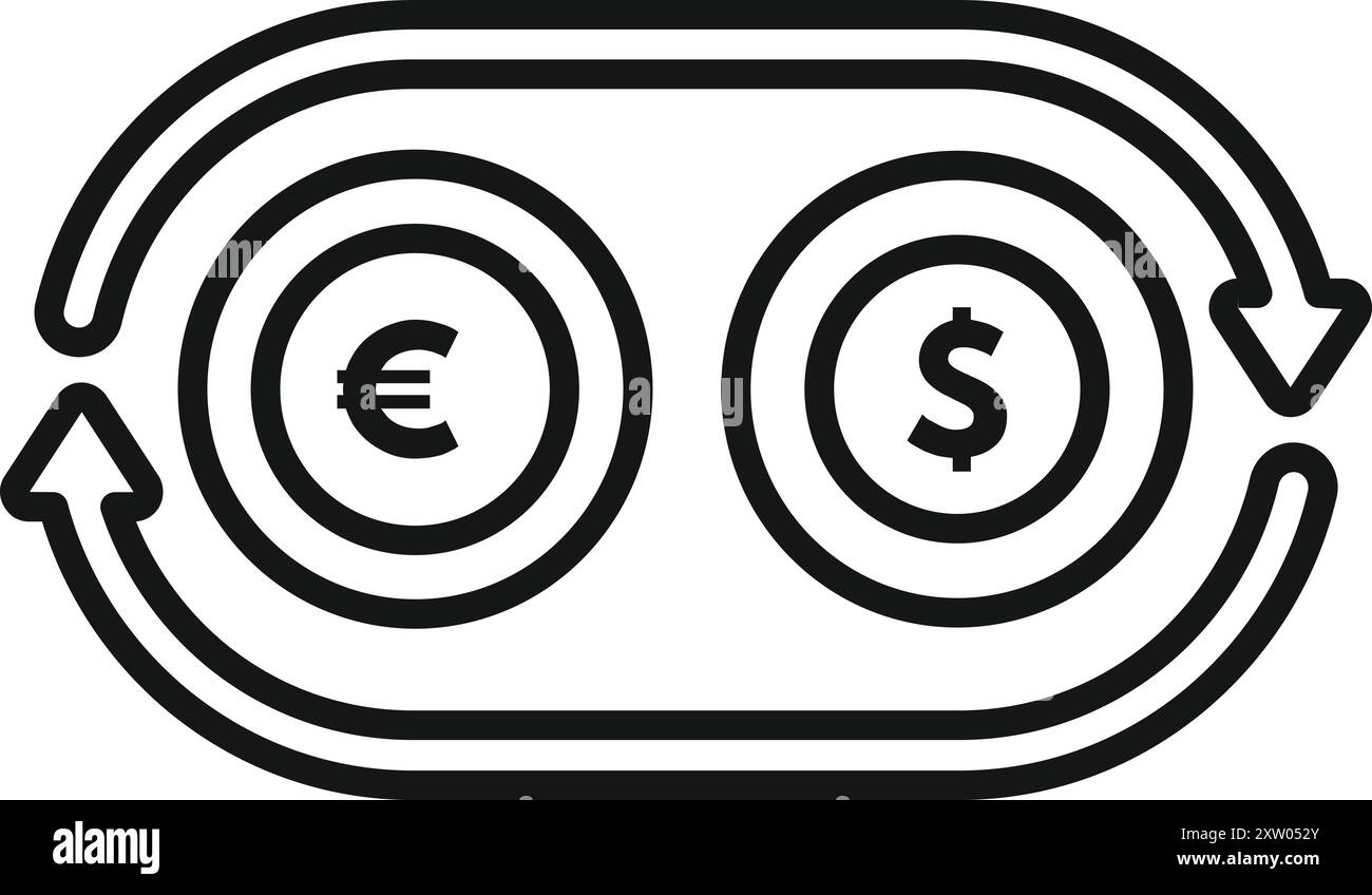 Icône de conversion de devise de change de l'euro dollar montrant l'échange de l'euro et du dollar Illustration de Vecteur