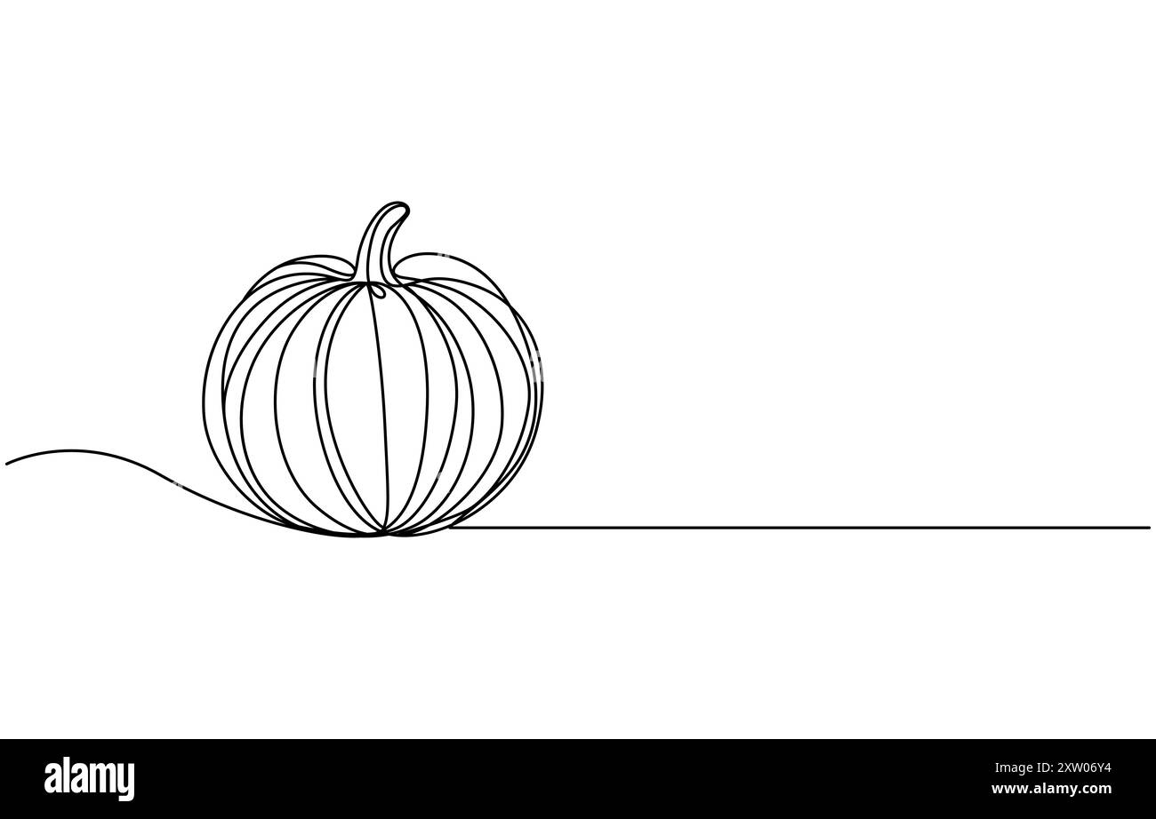 Illustration vectorielle de l'illustration d'art de ligne de citrouille singe d'Halloween. Vecteur d'art de ligne de citrouille d'Halloween. Dessin au trait continu de citrouille mûre Illustration de Vecteur