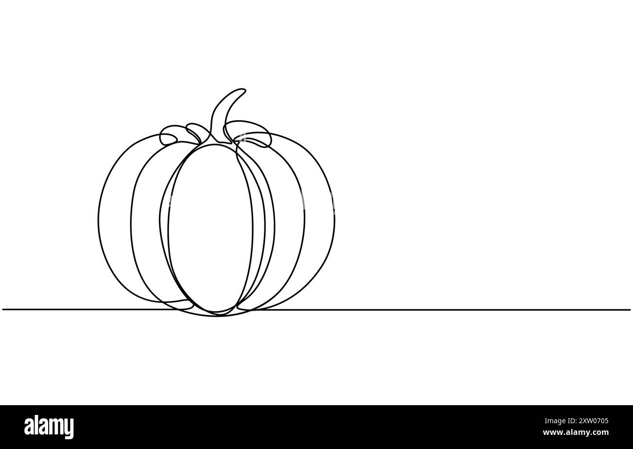 Illustration vectorielle de l'illustration d'art de ligne de citrouille singe d'Halloween. Vecteur d'art de ligne de citrouille d'Halloween. Dessin au trait continu de citrouille mûre Illustration de Vecteur
