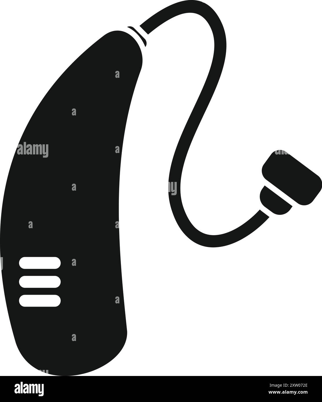 Icône de glyphe noir représentant un appareil auditif derrière l'oreille, un gadget électronique qui amplifie le son pour les personnes sourdes Illustration de Vecteur