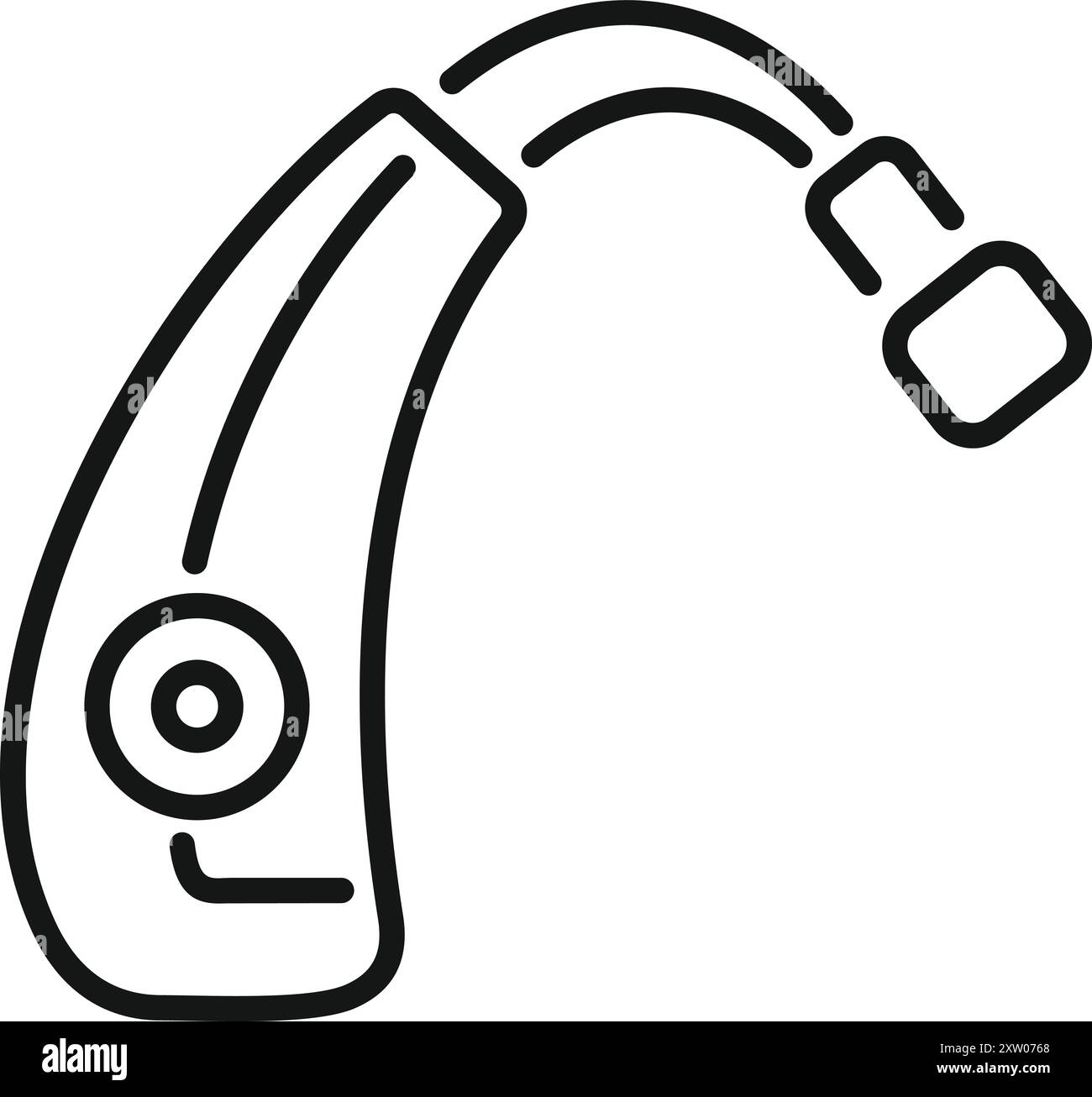 Icône de ligne simple d'une aide auditive, un appareil conçu pour améliorer l'audition des personnes souffrant de perte auditive Illustration de Vecteur