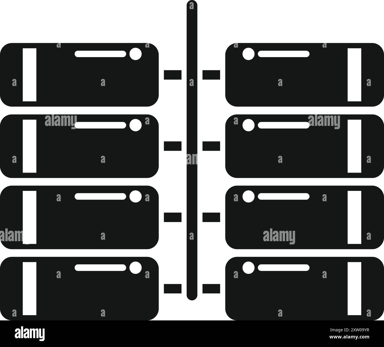 Icône de rack de serveur représentant un environnement d'hébergement de centre de données pour le cloud computing et l'infrastructure numérique Illustration de Vecteur