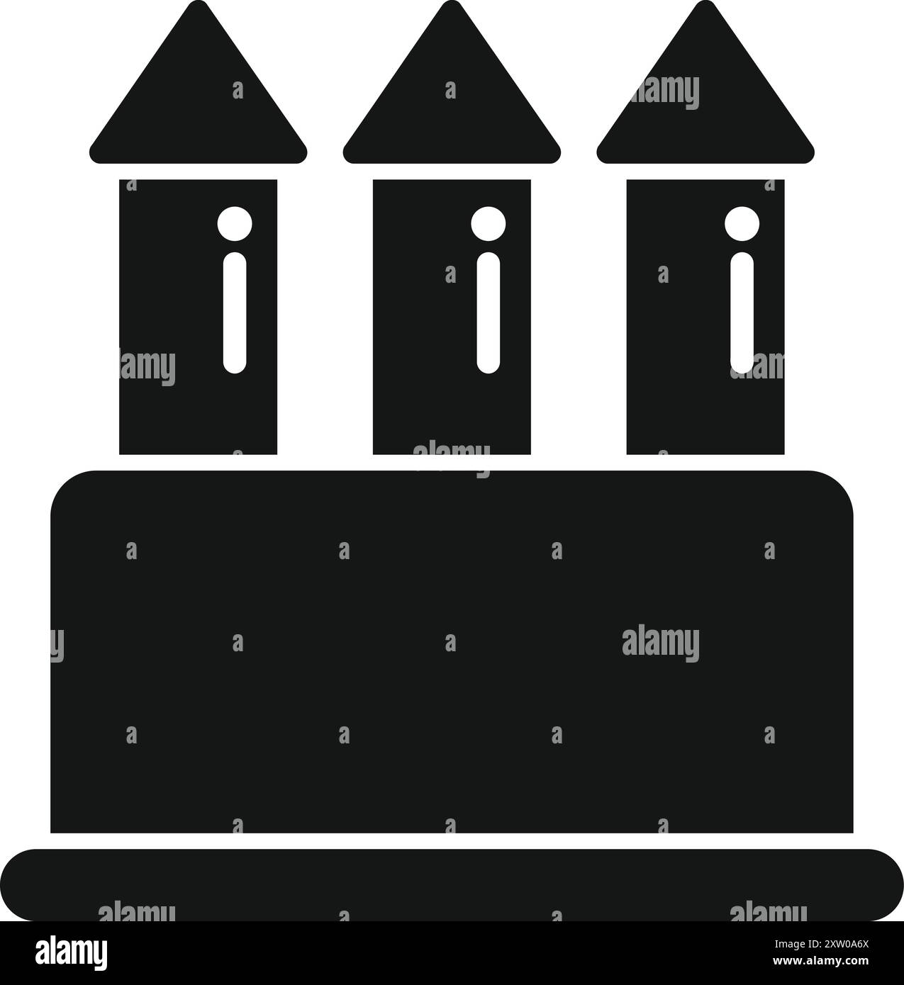 Icône solide noire d'un château médiéval avec trois tours debout sur un mur, illustration vectorielle isolée Illustration de Vecteur