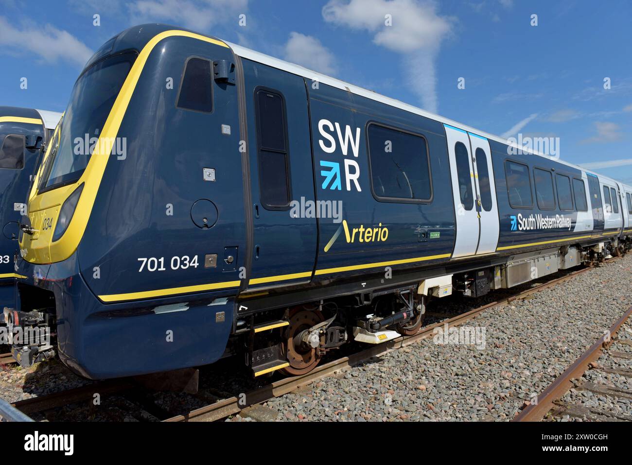 New South Western Railway SWR arterio class 701 trains Alstom entreposés au dépôt long Marston Rail, Warwickshire, juin 2024 Banque D'Images