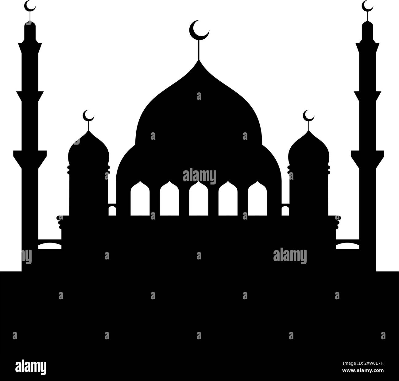 Mosquée d'architecture arabe silhouette noire. Toit de mosquée, panorama urbain islamique et silhouettes de minaret pour les fêtes islamiques Ramadan, Aid Illustration de Vecteur