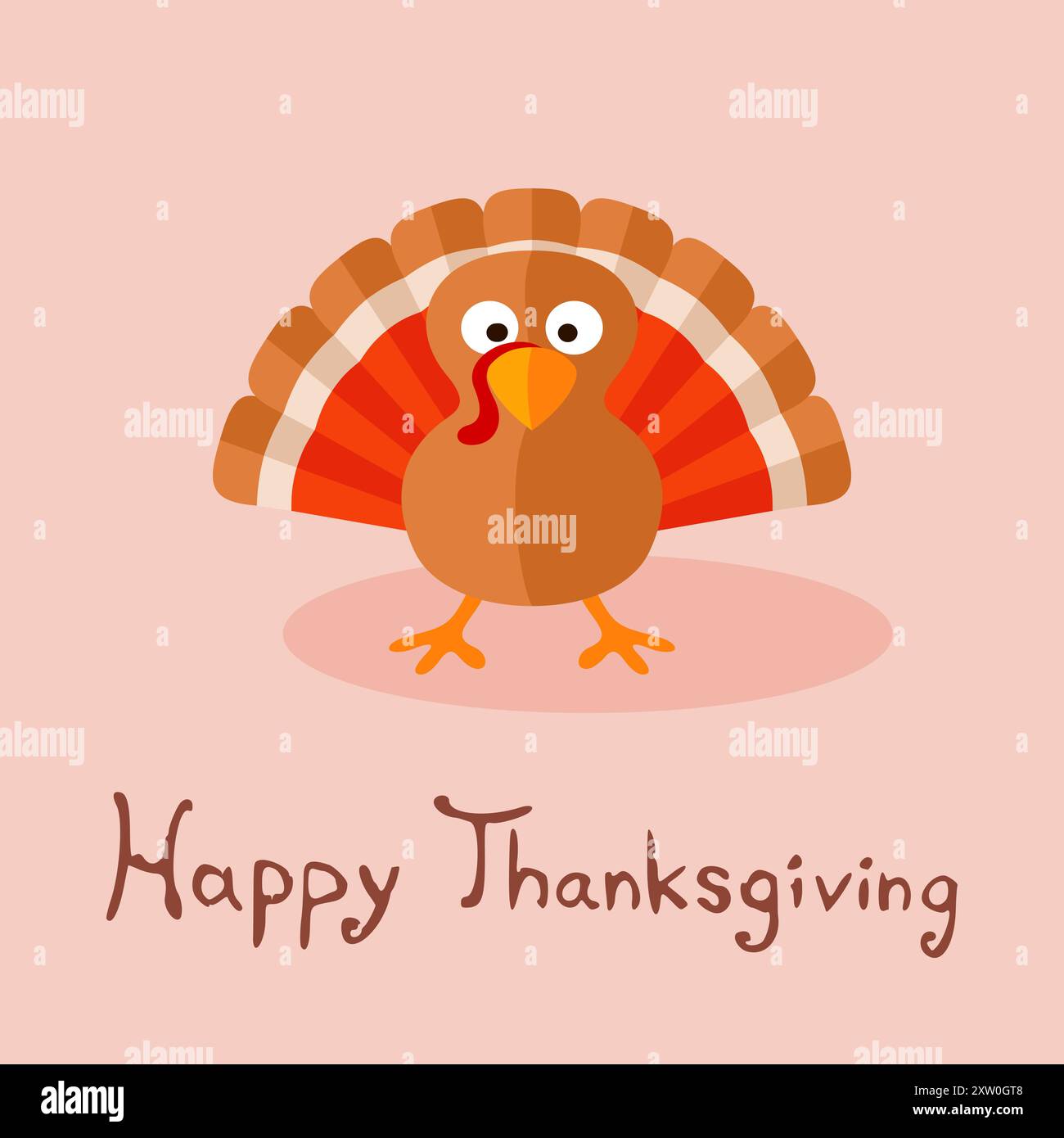 Bonne carte de Thanksgiving avec dessin animé de la turquie. Illustration de Vecteur