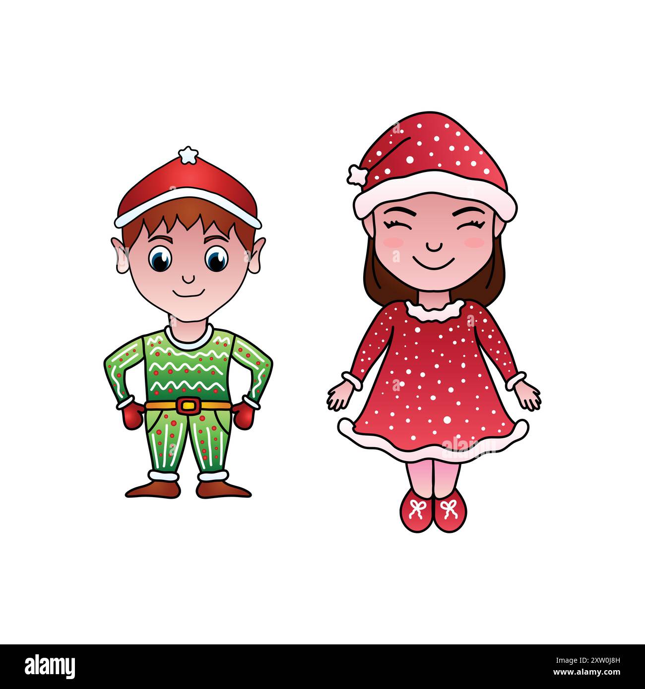 Enfant mignon avec illustration vectorielle de personnage de Noël Elf Illustration de Vecteur