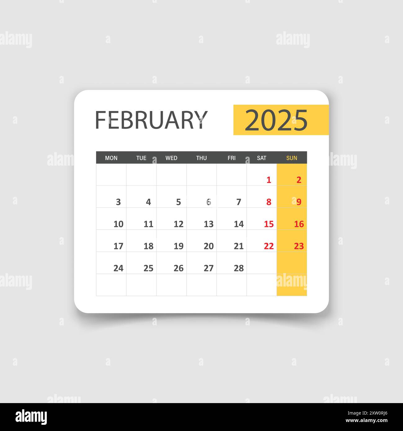 Calendrier février 2025 icône dans un style plat. Illustration vectorielle de planificateur sur fond isolé. Concept commercial de signe de calendrier. Illustration de Vecteur