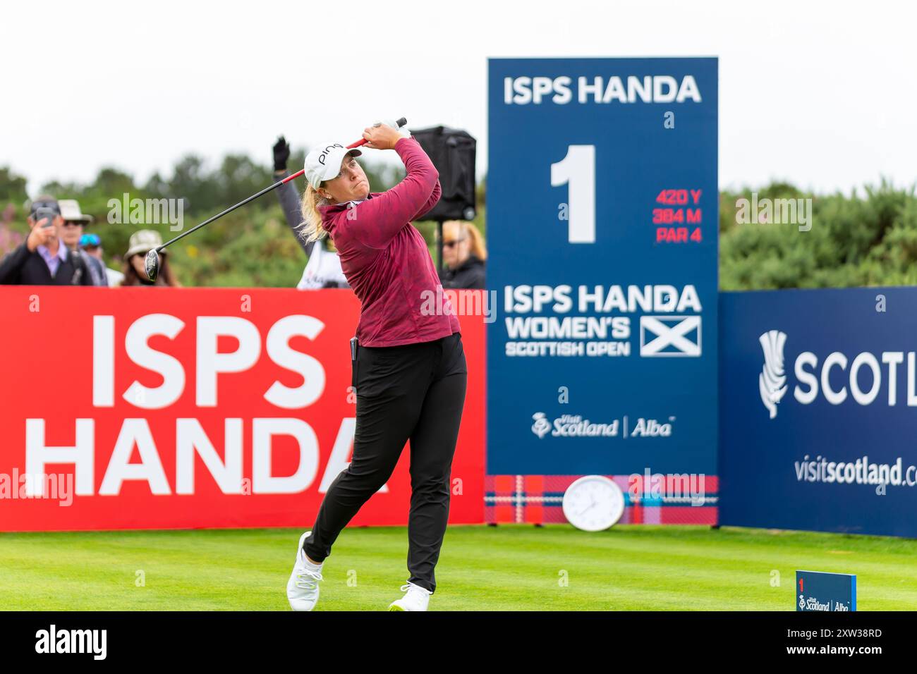 North Ayrshire, Écosse. 17 août 2024. Lauren Coughlin débute sa 3e manche de l’ISPS HANDA Women’s Scottish Open 2024 à Dundonald Links. Crédit : Tim Gray/Alamy Live News Banque D'Images