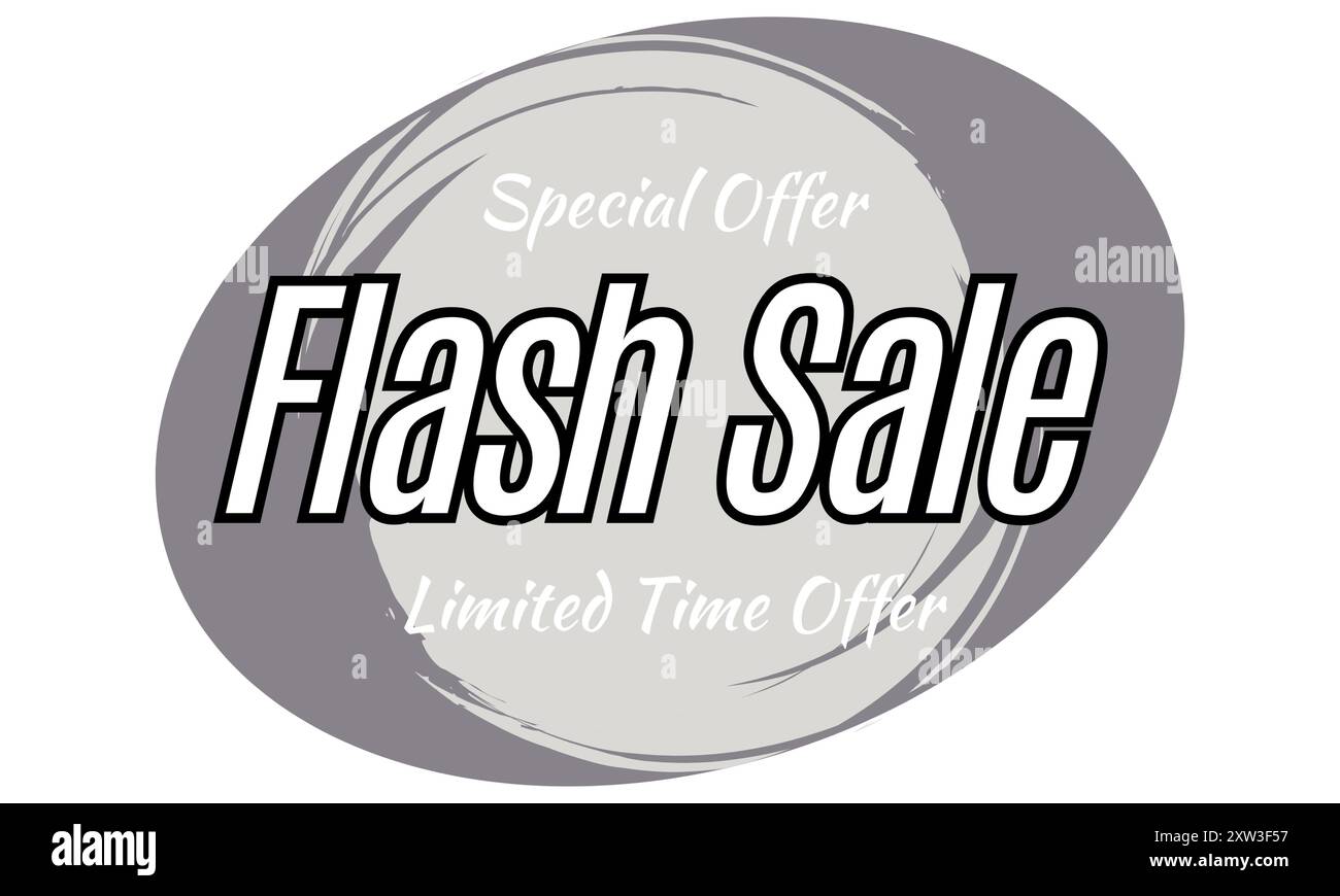 Flash Sale modèles d'étiquettes promotionnelles Flash Sale sur forme ovale. Offre spéciale, magasinez maintenant la conception de bannière de site Web de promotion sur fond gris Illustration de Vecteur