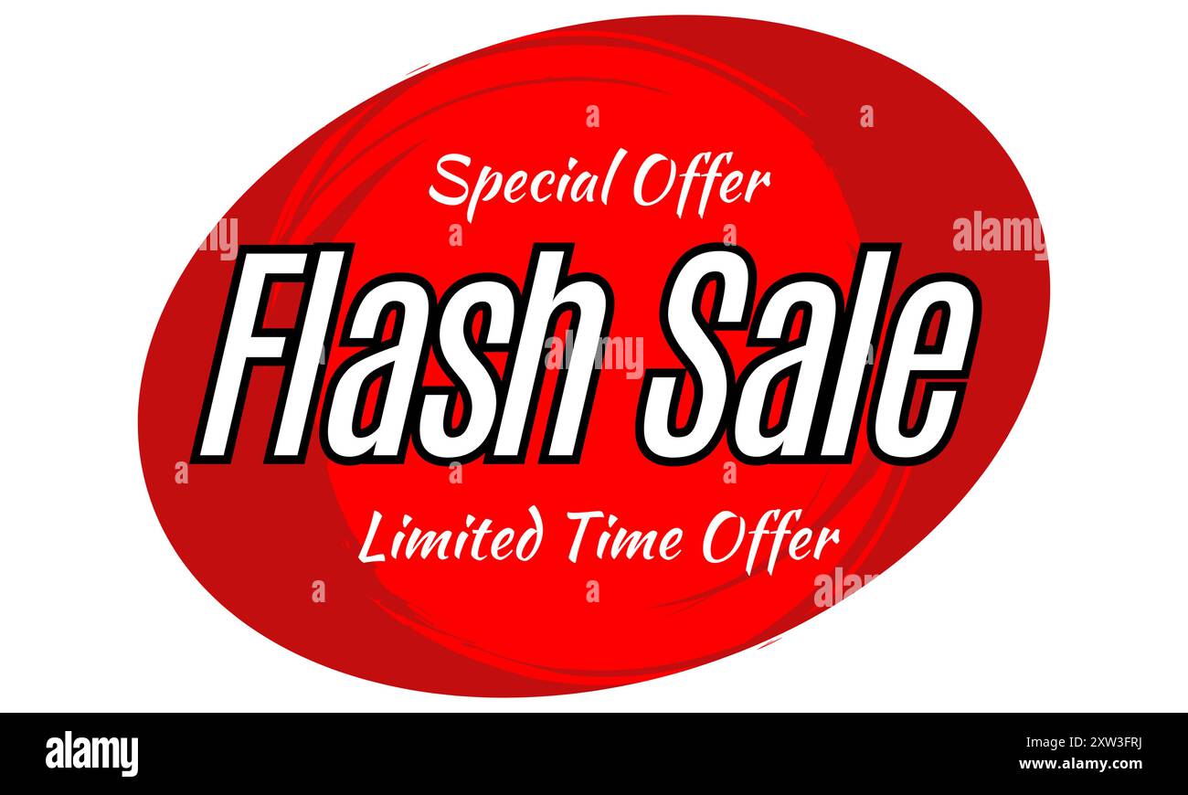 Flash Sale modèles d'étiquettes promotionnelles Flash Sale sur forme ovale. Offre spéciale, magasinez maintenant la conception de bannière de site Web de promotion sur fond rouge Illustration de Vecteur