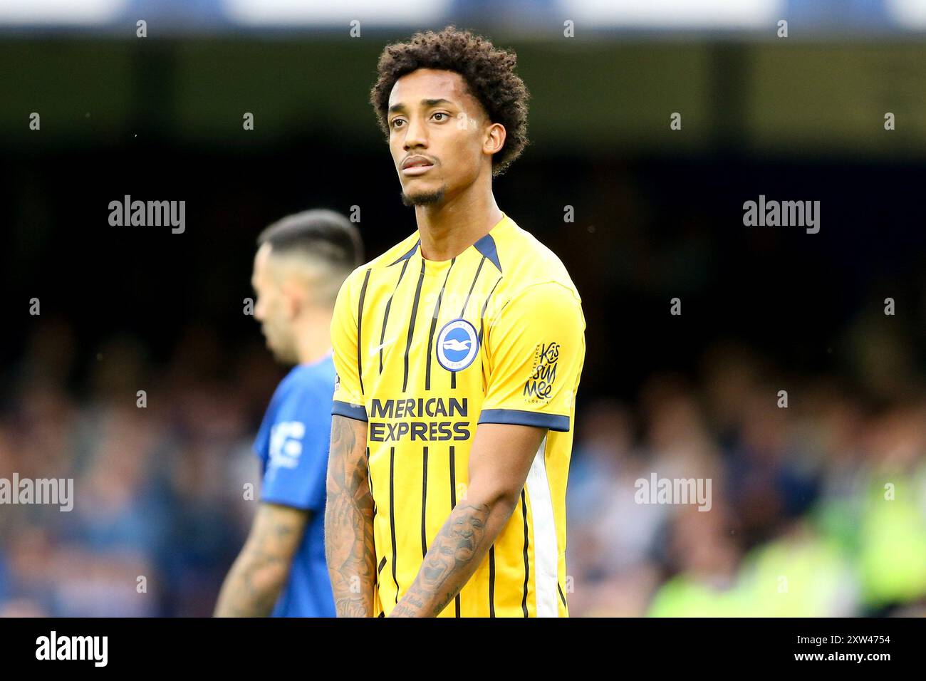 Liverpool, Royaume-Uni. 17 août 2024. Joao Pedro de Brighton & Hove Albion regarde. Premier League match, Everton v Brighton & Hove Albion au Goodison Park à Liverpool le samedi 17 août 2024. Cette image ne peut être utilisée qu'à des fins éditoriales. Usage éditorial exclusif, photo de Chris Stading/Andrew Orchard photographie sportive/Alamy Live News crédit : Andrew Orchard photographie sportive/Alamy Live News Banque D'Images