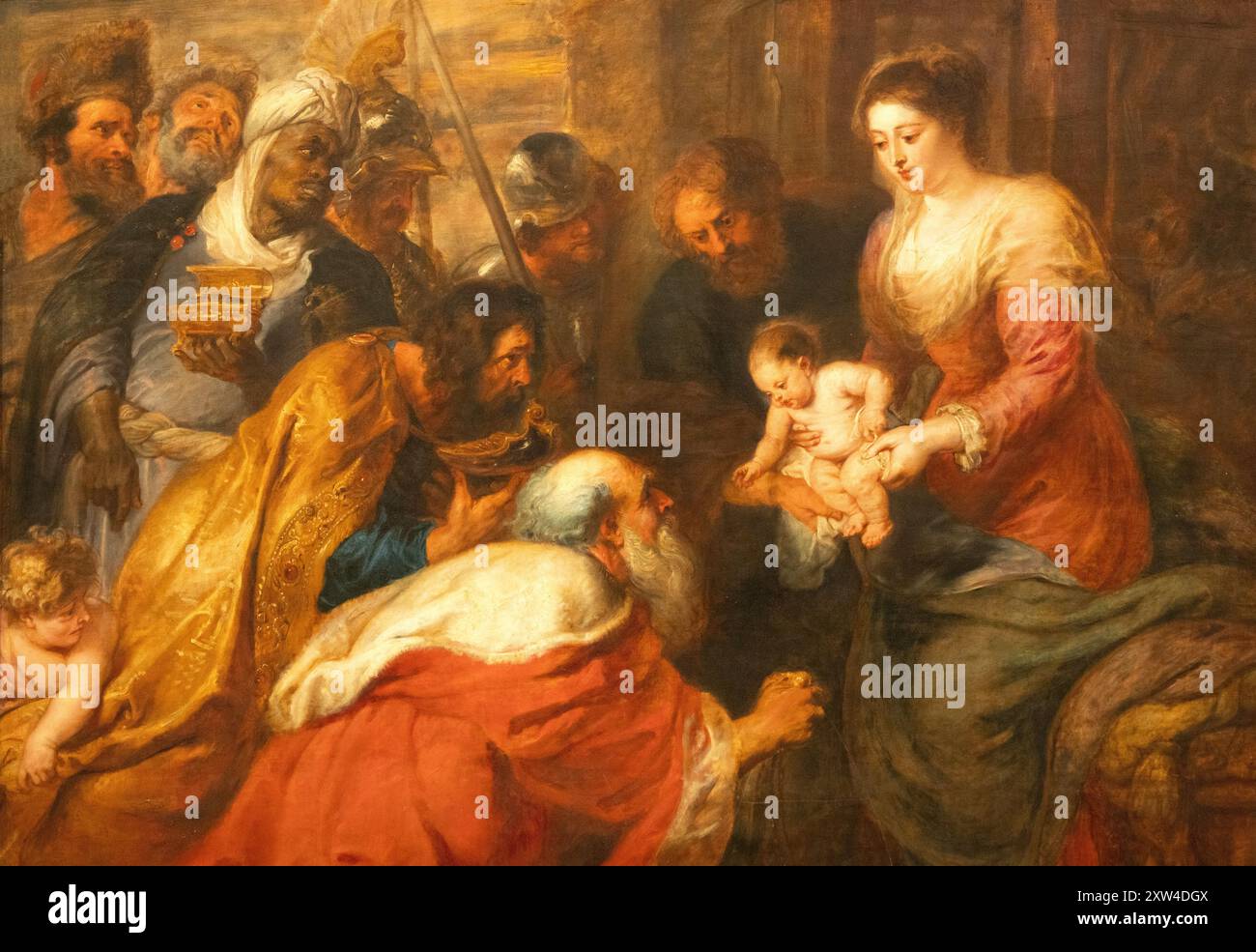 Détail gros plan de la peinture de Peter Paul Rubens, 'L'Adoration des Mages', 1633-34, Kings College Chapel Cambridge Royaume-Uni. art du xviie siècle, Banque D'Images Détail gros plan de la peinture de Peter Paul Rubens, 'L'Adoration des Mages', 1633-34, Kings College Chapel Cambridge Royaume-Uni. art du xviie siècle, Banque D'Images