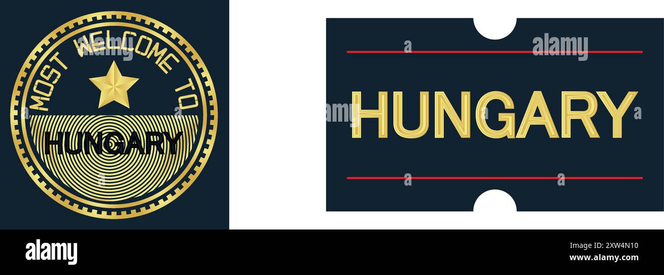 Bienvenue Hongrie timbre sceau et autocollant, illustration vectorielle image modifiable abstraite Illustration de Vecteur