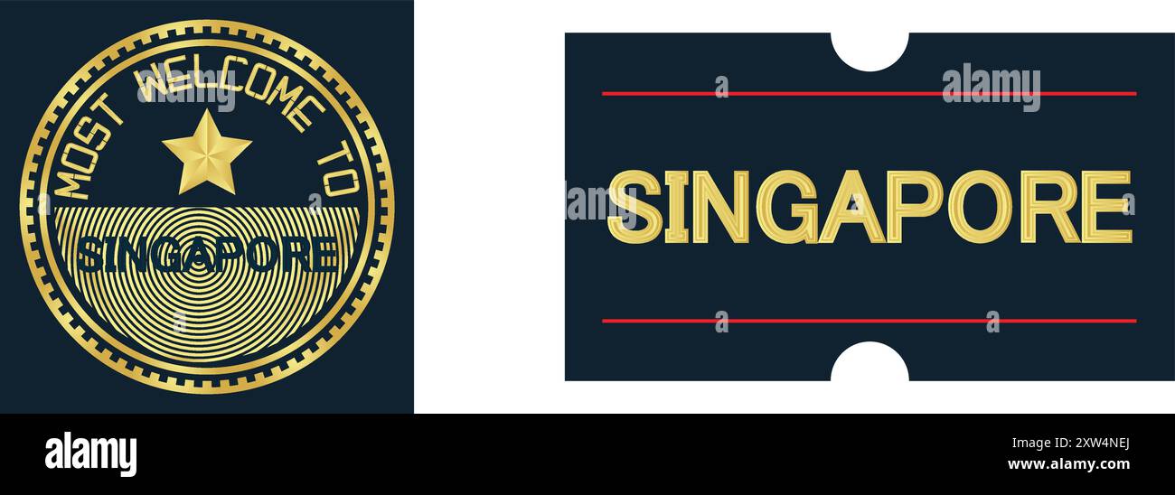 Bienvenue Singapour timbre sceau et autocollant, illustration vectorielle image modifiable abstraite Illustration de Vecteur