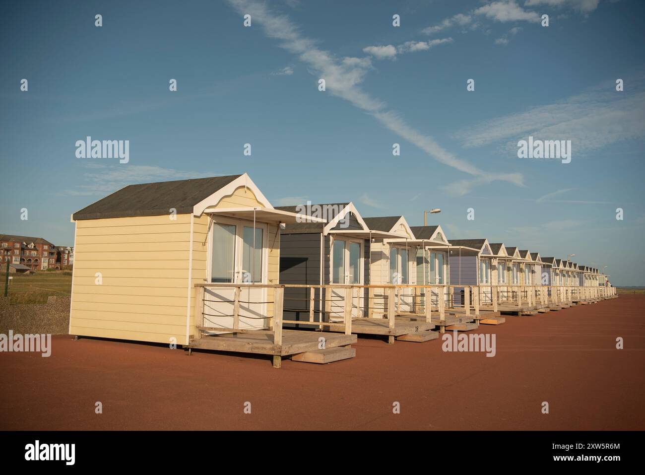 Anne's Beach Huts, Fylde Coast, Lancashire, Royaume-Uni Banque D'Images