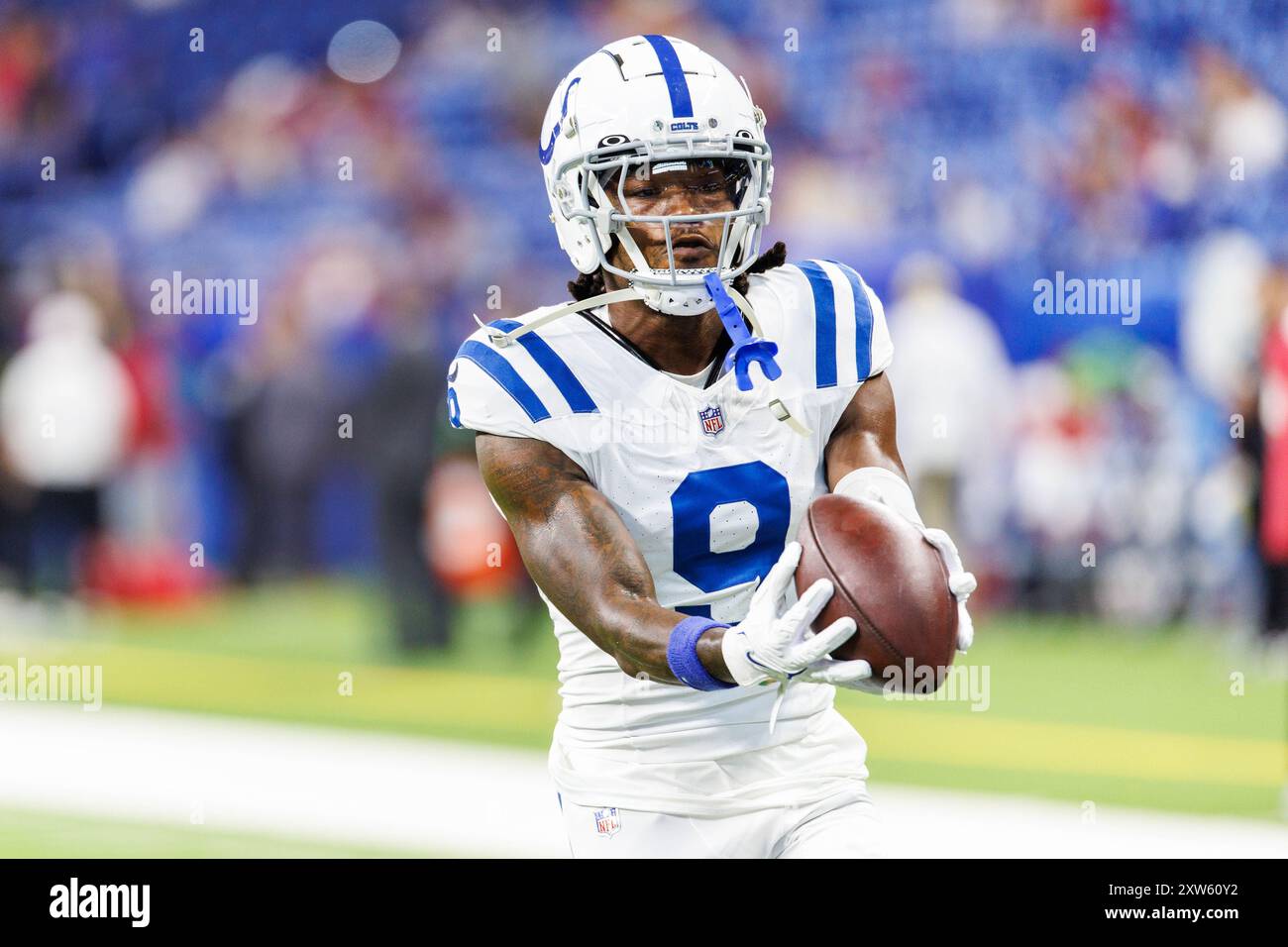 17 août 2024 : Juwann Winfree (9 ans), receveur des Colts d'Indianapolis lors d'un match de pré-saison contre les Cardinals de l'Arizona au Lucas Oil Stadium d'Indianapolis, Indiana. John Mersits/CSM/SIPA USA. (Crédit image : © John Mersits/Cal Sport Media/SIPA USA) crédit : SIPA US/Alamy Live News Banque D'Images