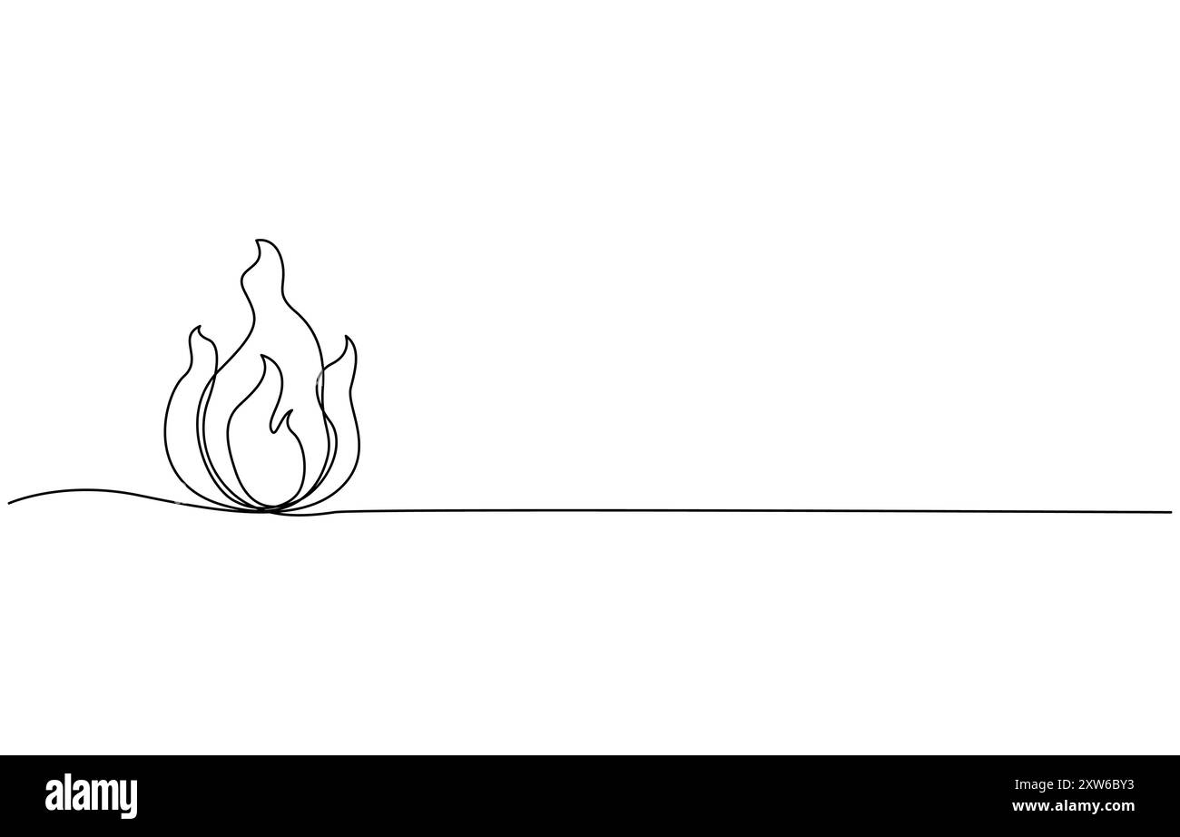 Dessin continu de feu de joie dessin à une ligne, dessin continu d'une ligne de flamme de feu. Illustration d'un dessin de ligne de feu. Illustration de Vecteur