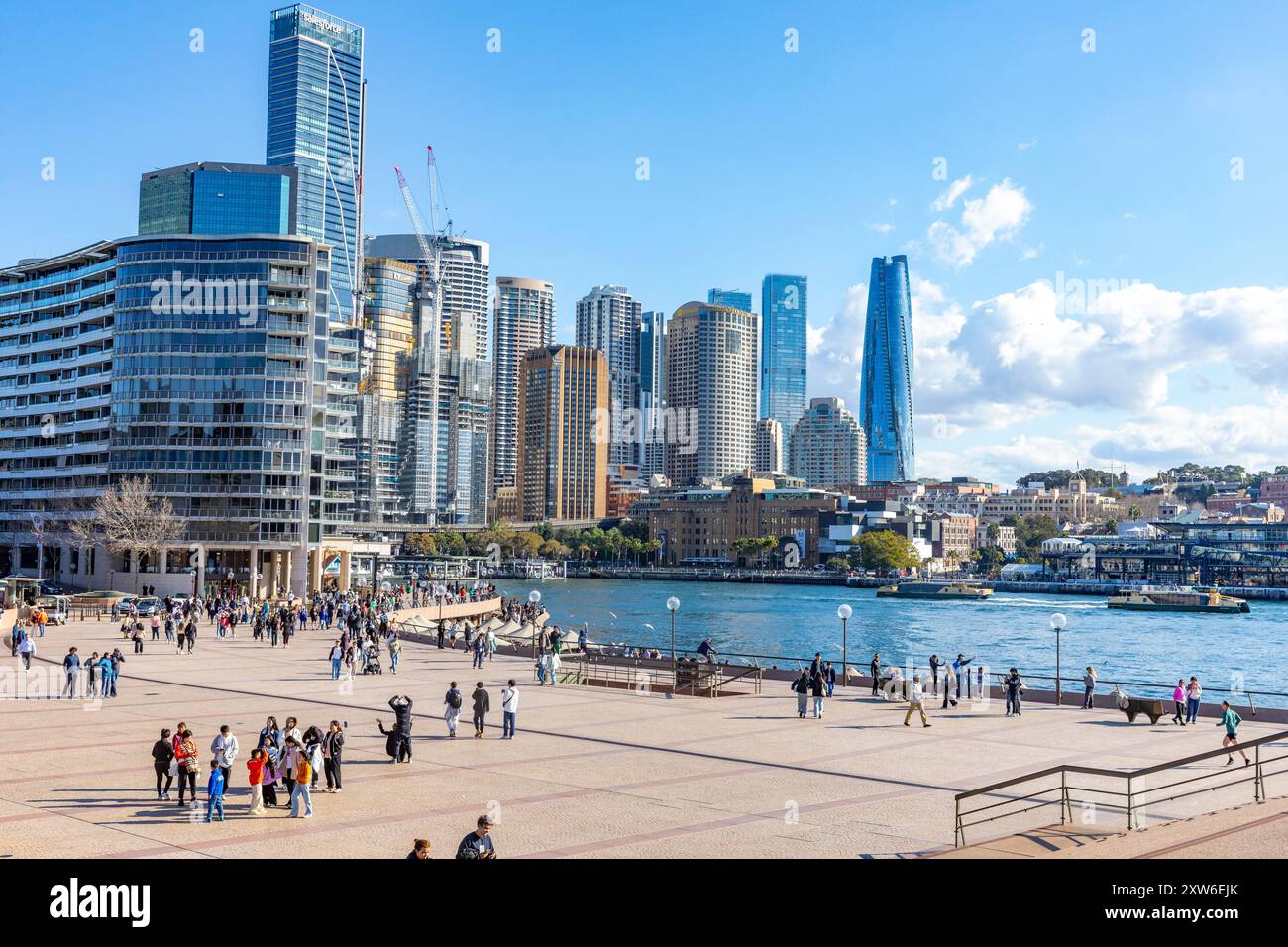 Sydney Circular Quay et les immeubles de bureaux du centre-ville vus depuis le parvis de l'Opéra de Sydney, Nouvelle-Galles du Sud, Australie Banque D'Images