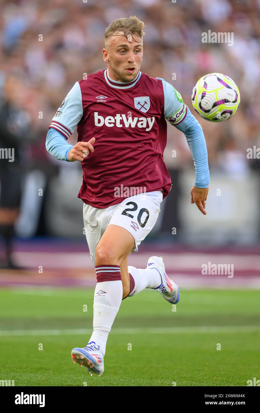 Londres, Royaume-Uni. 17 août 2024 - West Ham United v Aston Villa - premier League - London Stadium. Jarrod Bowen de West Ham en action. Crédit photo : Mark pain / Alamy Live News Banque D'Images
