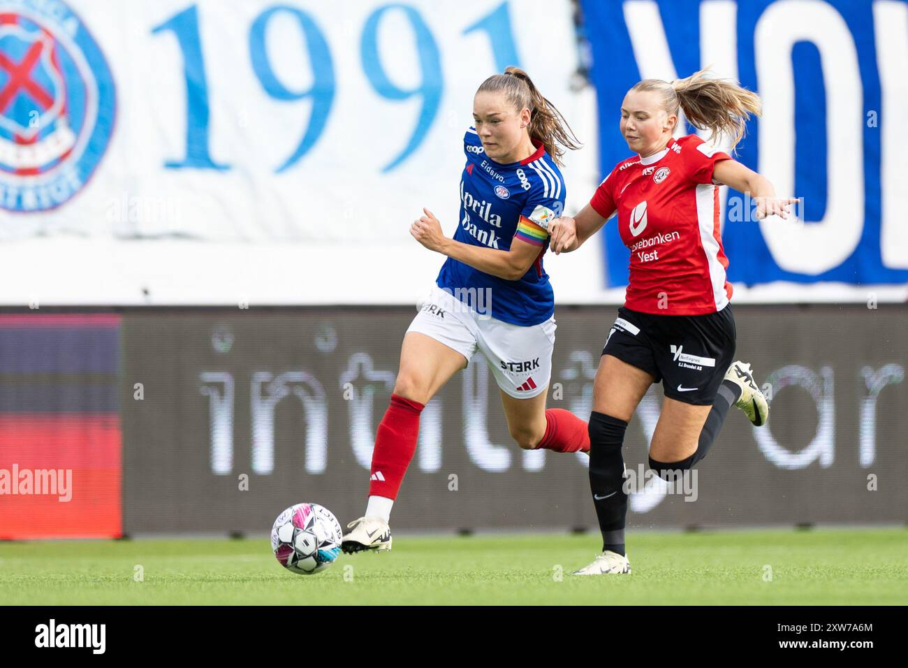 Oslo, Norvège, 17 août 2024 : Janni Bogild Thomsen (7 Valerenga) contrôle le ballon lors du match de football de la Ligue Toppserien entre Valerenga et Arna Bjornar à Intility Arena à Oslo, Norvège (Ane Frosaker / SPP) Banque D'Images