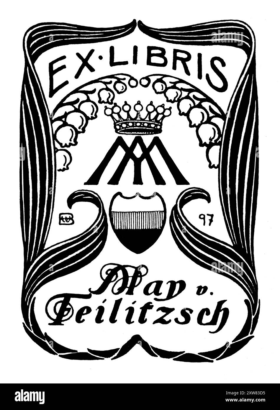 Bibliothèque héraldique de 1897 pour May von Feilitzsch par le sculpteur, décorateur, illustrateur et peintre allemand Bernhard Wenig Banque D'Images