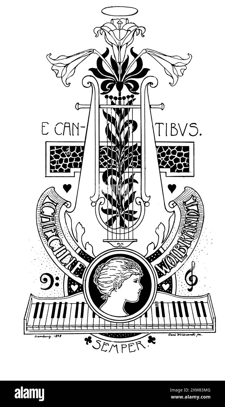 1898 conception de bibliothèque musicale pour Caecille Wolbrandt par l'architecte allemand Carl Wolbrand Banque D'Images