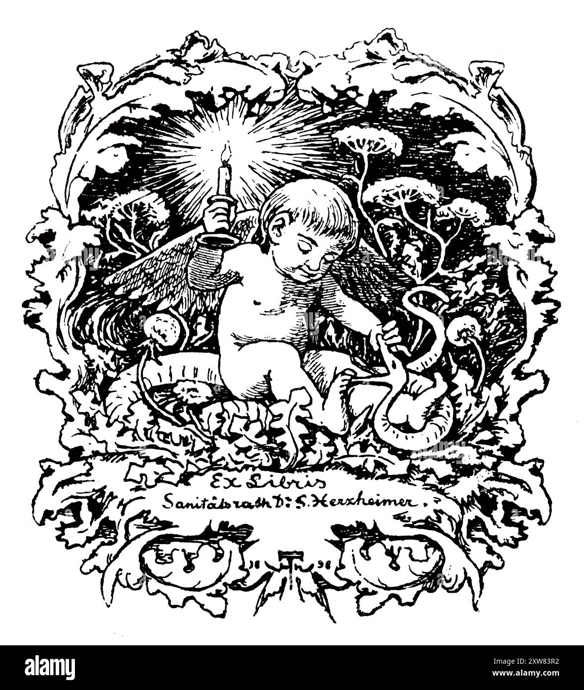 1898 chérubin tenant la bougie avec la conception de bibliothèque serpent pour l'artiste médecins Herxheimer Sanitalsrath du peintre allemand Hans Thoma Banque D'Images