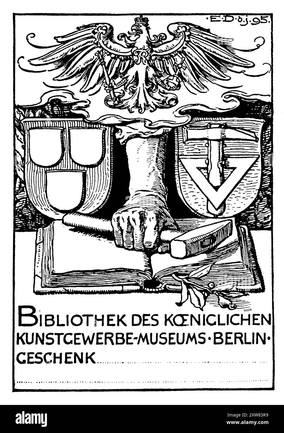 1895 conception de la bibliothèque pour les musées Koeniglichen Kunstgewerbe, Berlin, Musée des Arts décoratifs par l'illustrateur allemand, graphiste et héraldiste E. Banque D'Images