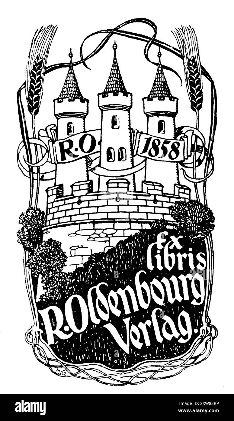 Bibliothèque design de château des années 1890 pour R Oldenbourg Verlag par l'artiste et designer allemand Hermann Gradl Banque D'Images