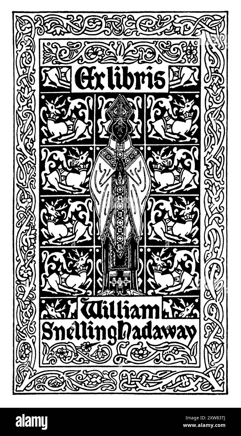 1890s médiéval tombeau conception en laiton bibliothèque personnelle par l'américain, illustrateur et créateur de bijoux William Snelling Hadaway Banque D'Images