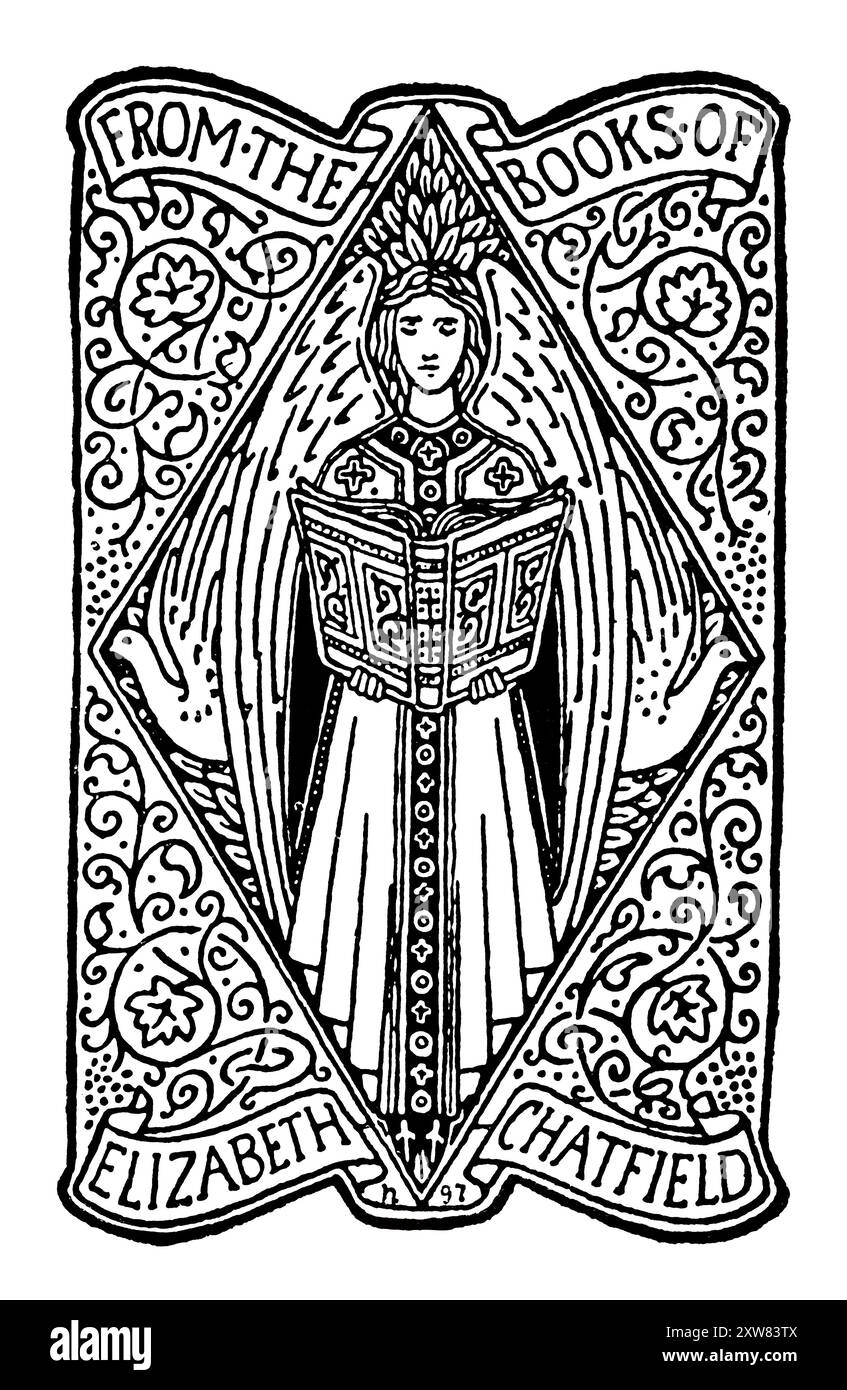 Bibliothèque de lecture d'ange 1897 pour Elizabeth Chatfield par l'illustrateur et créateur de bijoux américain William Snelling Hadaway Banque D'Images