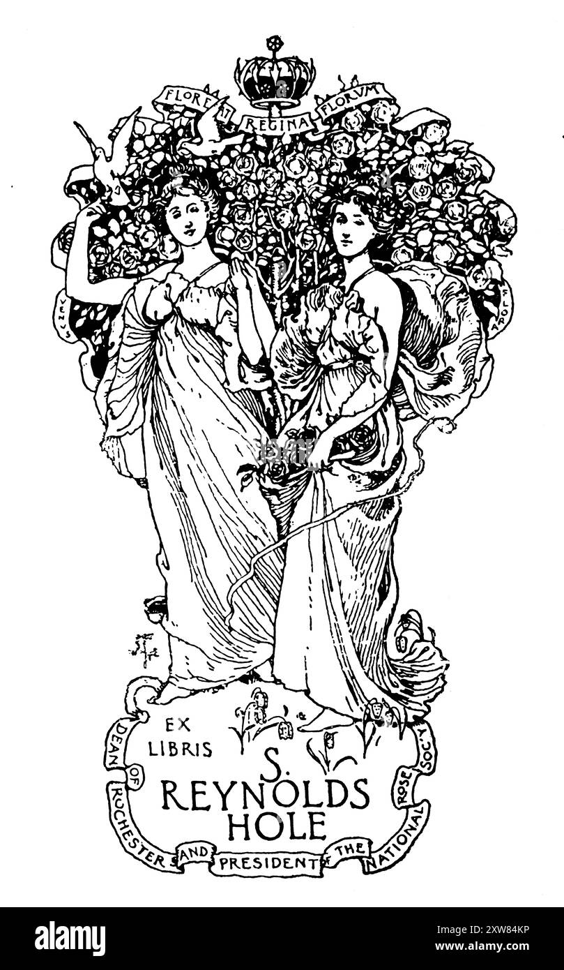 Bibliothèque sur le thème floral 1897 pour S Reynolds Hole Dean de Rochester conçu par l'artiste du Suffolk Joseph Walter West Banque D'Images