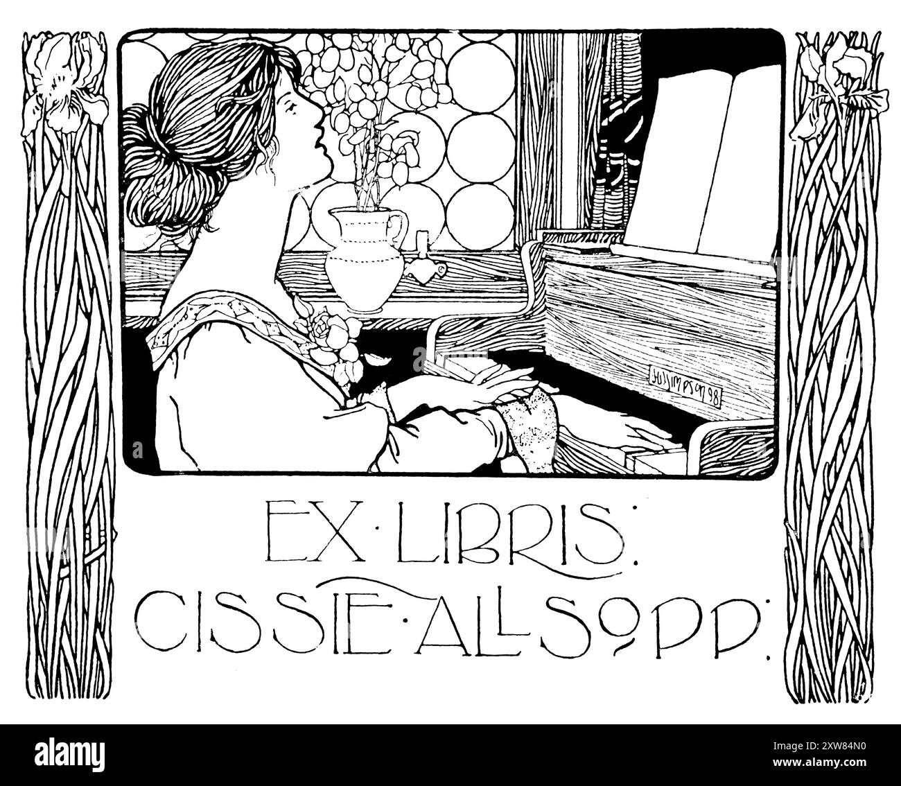 Bibliothèque 1898 pour Cissie Allsopp conçue par le designer et portraitiste écossais Joseph W Simpson Banque D'Images Bibliothèque 1898 pour Cissie Allsopp conçue par le designer et portraitiste écossais Joseph W Simpson Banque D'Images