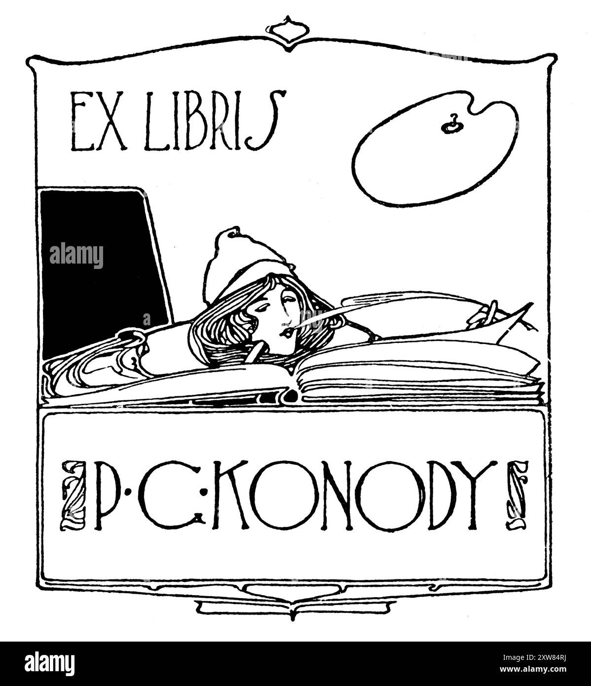 Bibliothèque des années 1890 pour le critique d'art et historien Paul George Konody, conçue par Walter Essie Banque D'Images