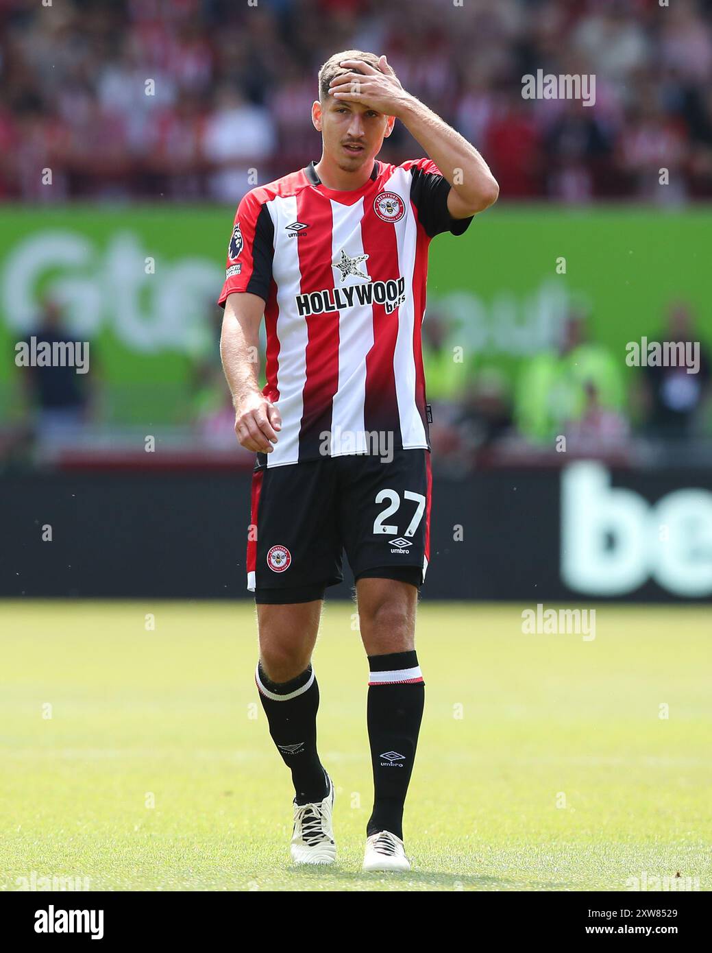 Londres, Royaume-Uni. 18 août 2024. Vitaly Janelt de Brentford lors du match de premier League Brentford vs Crystal Palace au Gtech Community Stadium, Londres, Royaume-Uni, le 18 août 2024 (photo par Gareth Evans/News images) à Londres, Royaume-Uni le 18/08/2024. (Photo de Gareth Evans/News images/SIPA USA) crédit : SIPA USA/Alamy Live News Banque D'Images