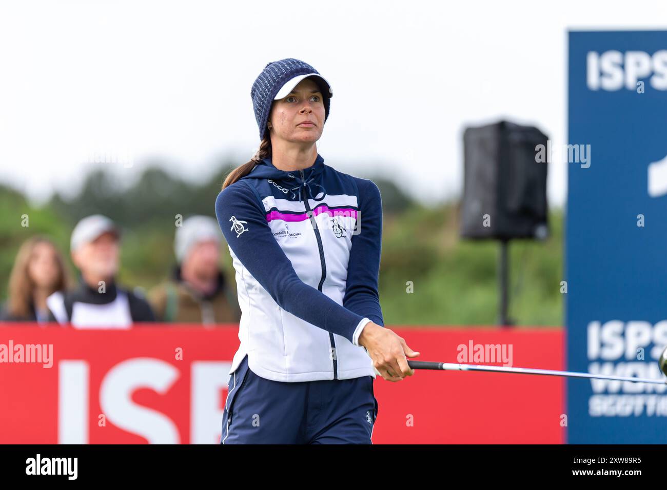 North Ayrshire, Écosse. 18 août 2024. Meilleure golfeuse Germsn Esther Henseleit lors de la dernière manche de l’ISPS HANDA Women’s Scottish Open 2024 à Dundonald Links. Banque D'Images