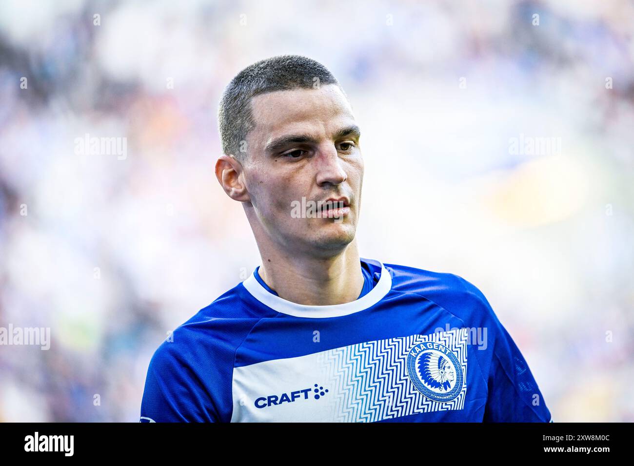 Gand, Belgique. 18 août 2024. Pieter Gerkens de Gand photographié lors d'un match de football entre KAA Gent et KVC Westerlo, dimanche 18 août 2024 à Gand, au quatrième jour de la saison 2024-2025 de la première division du championnat belge 'Jupiler Pro League'. BELGA PHOTO TOM GOYVAERTS crédit : Belga News Agency/Alamy Live News Banque D'Images