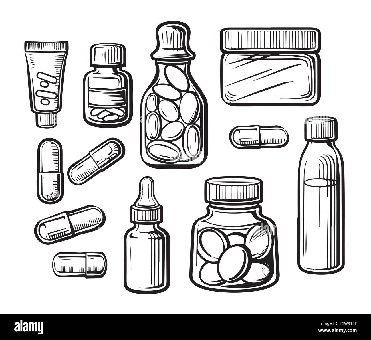 Ensemble de gribouillages médicaux. Icônes dessinées à la main isolées sur fond blanc. Illustration vectorielle. Illustration de Vecteur