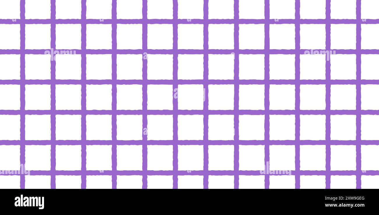 Peinture à motif Vichy à carreaux au pinceau ou au crayon. Texture plaid, nappe ou serviette en technique dessinée à la main. Le violet traversait des lignes inégales. Imprimé esthétique minimaliste. Illustration vectorielle plate. Illustration de Vecteur