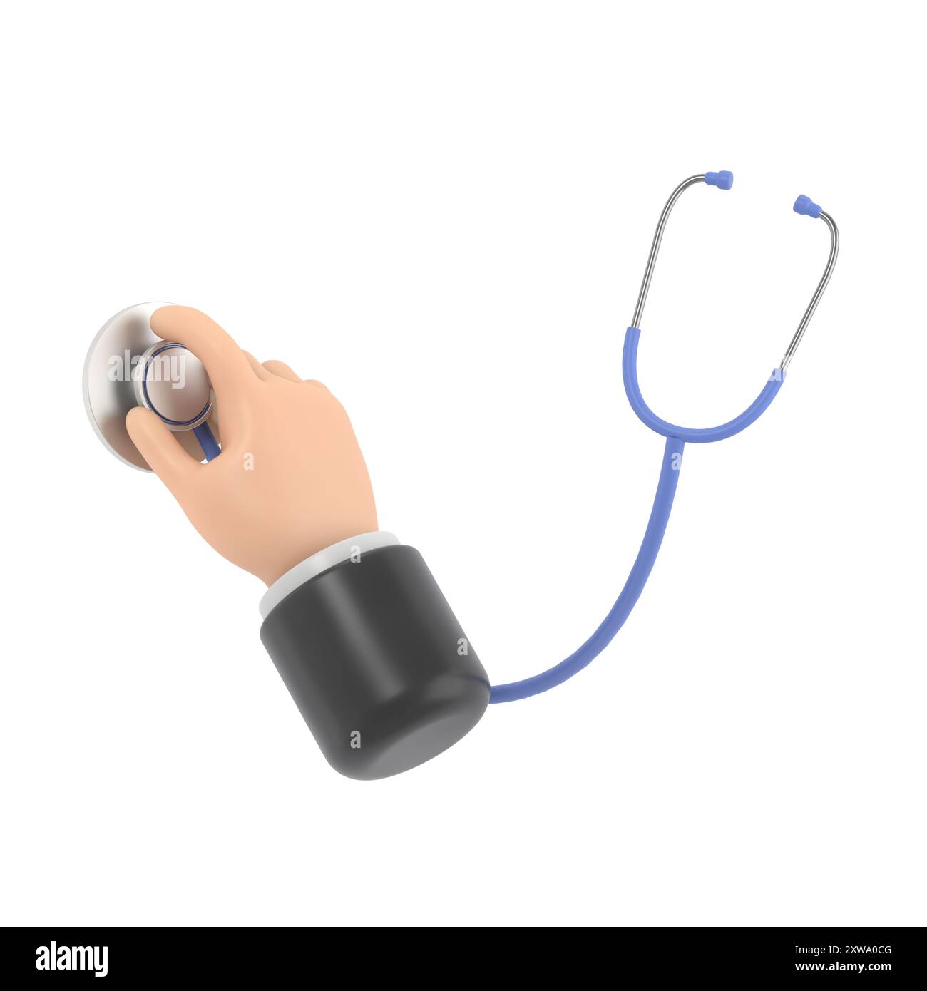 Icône de geste de dessin animé rendu Mockup.3D. Main de dessin animé docteur avec stéthoscope. Illustration de la santé. Clip médical art.3D rendu sur fond blanc Banque D'Images