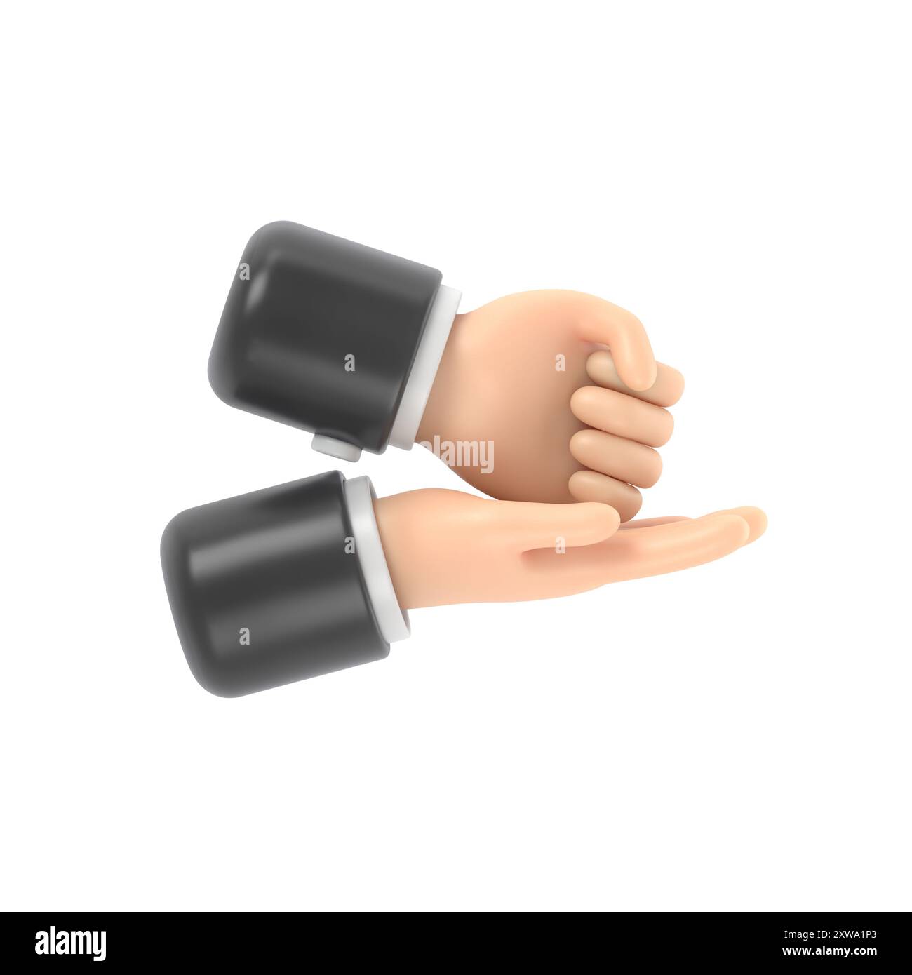 Geste D'AIDE asl. Geste de la main, paume et poing. Communication non verbale. Gestes de langage. illustration 3d conception plate. Hand icon.3D rendu sur whit Banque D'Images