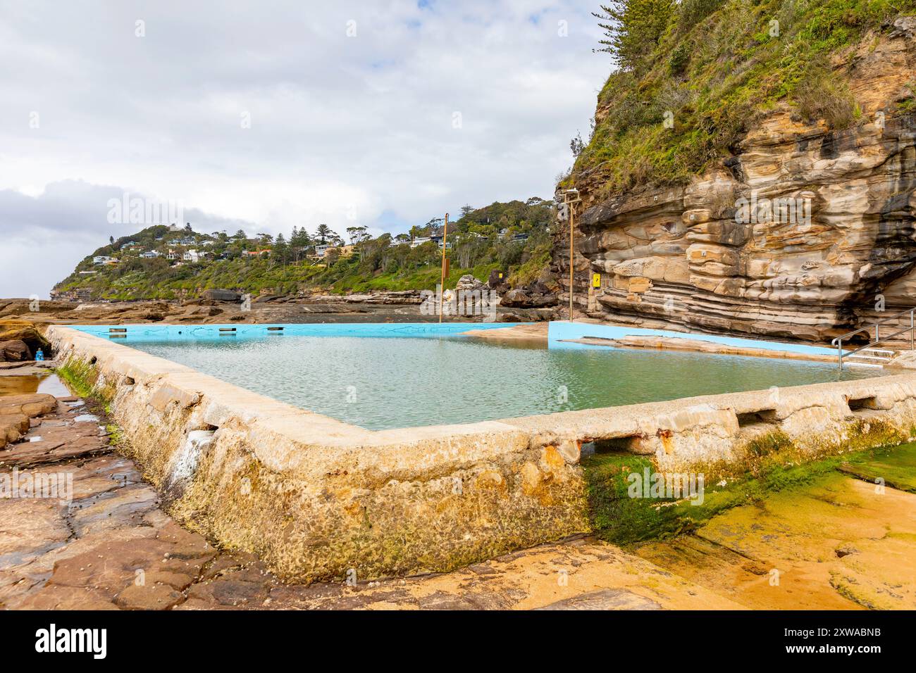 Plage de baleines sur les plages du nord de Sydney, et la piscine de rockpool de plage de baleines à l'extrémité sud de la plage, Nouvelle-Galles du Sud, Australie Banque D'Images