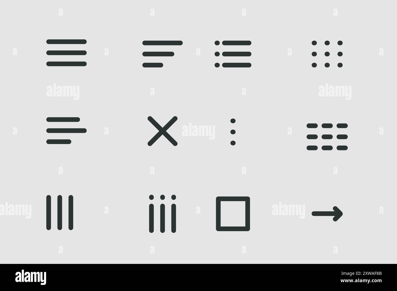 Menu de l'interface Hamburger ligne simple, burger pop-up d'interface utilisateur minimal. Navigation dans le modèle. Icône, bouton déroulant symbole Web. Élément interface Design. Illustration vectorielle Illustration de Vecteur