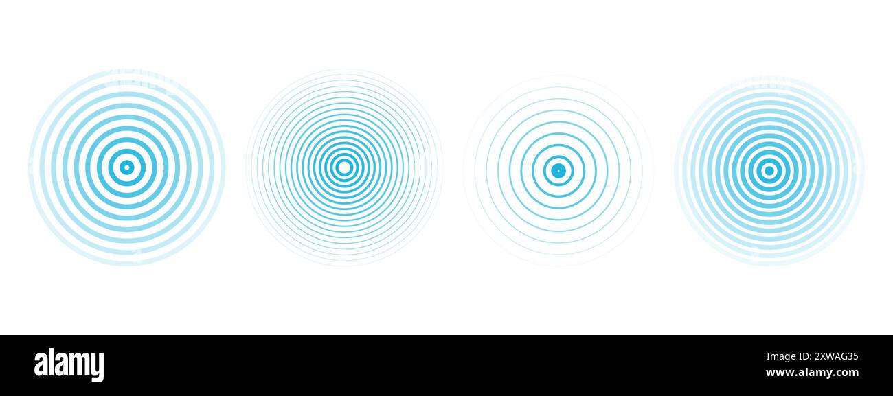Cercles d'ondulation concentriques définis. Radar d'alerte sismique de tremblement de terre. Signal radial, onde sonar, anneaux d'onde sonore. effet tactile ou impulsion. Illustration vectorielle Illustration de Vecteur